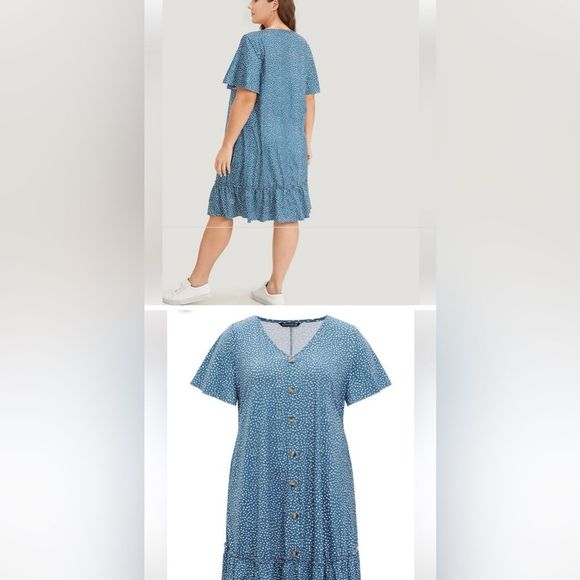 Water Drop Print Button Ruffled Dress - Picture 5 of 6